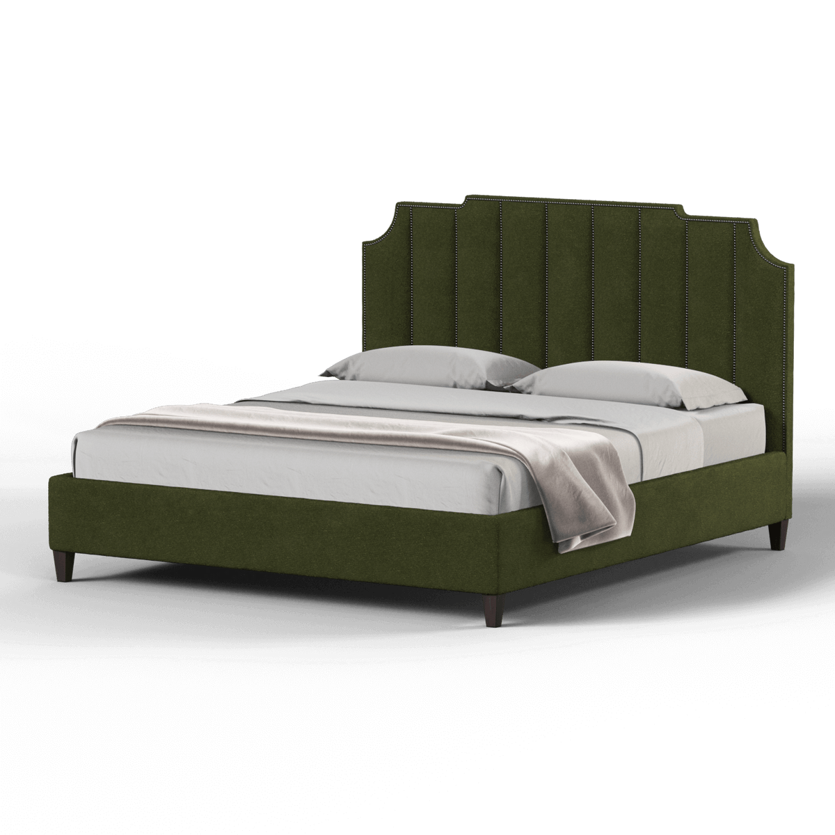 Bedspoke Gabriella Vertical High Headboard Bed – Green Bouclé