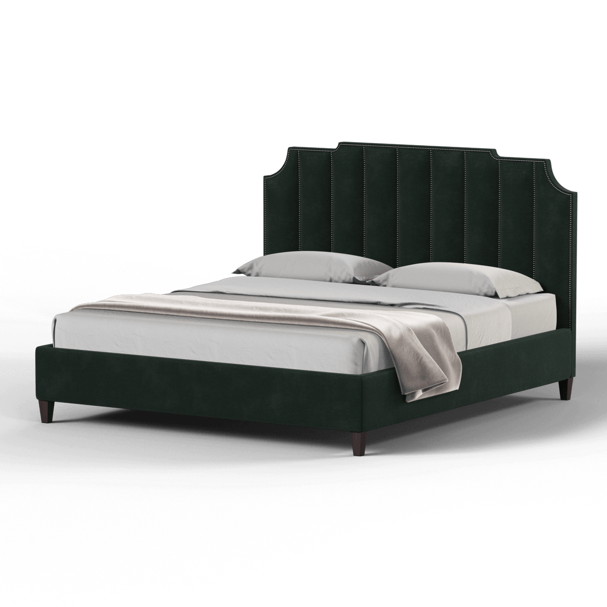 Bedspoke Gabriella Vertical High Headboard Bed – Pine Green Woven Fabric