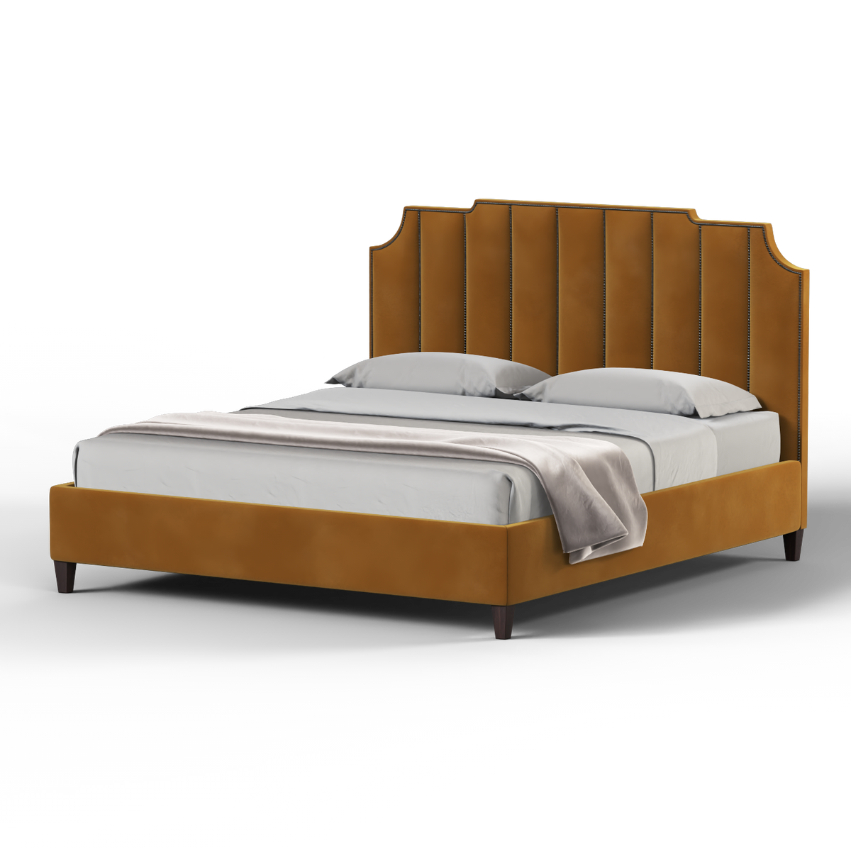 Bedspoke Gabriella Vertical High Headboard Bed – Camel Velvet