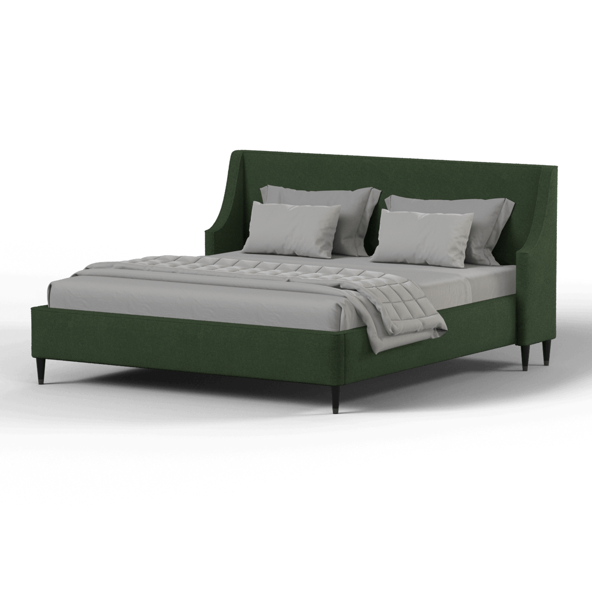Bedspoke Laura High Headboard Bed – Forest Green Bouclé