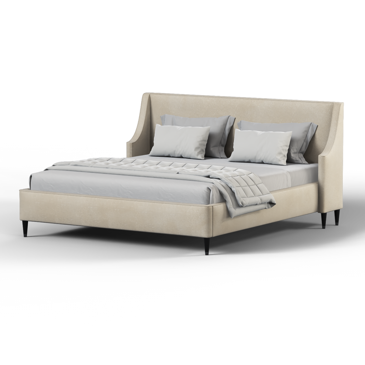 Bedspoke Laura High Headboard Bed – Ivory Woven Fabric