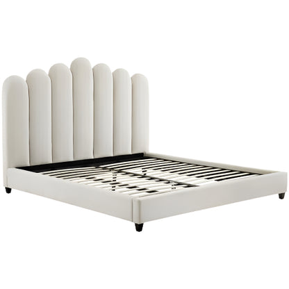 Camille Upholstered Double Bed with Scalloped Headboard