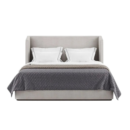 Luna High Headboard Bed in Beige Upholstery with Angled Sides