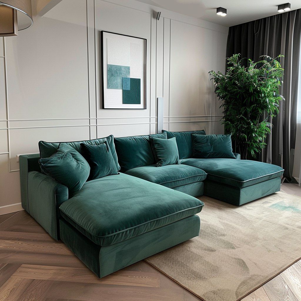Felton Corner Sofa in Green Velvet