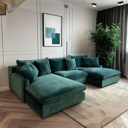 Felton Corner Sofa in Green Velvet