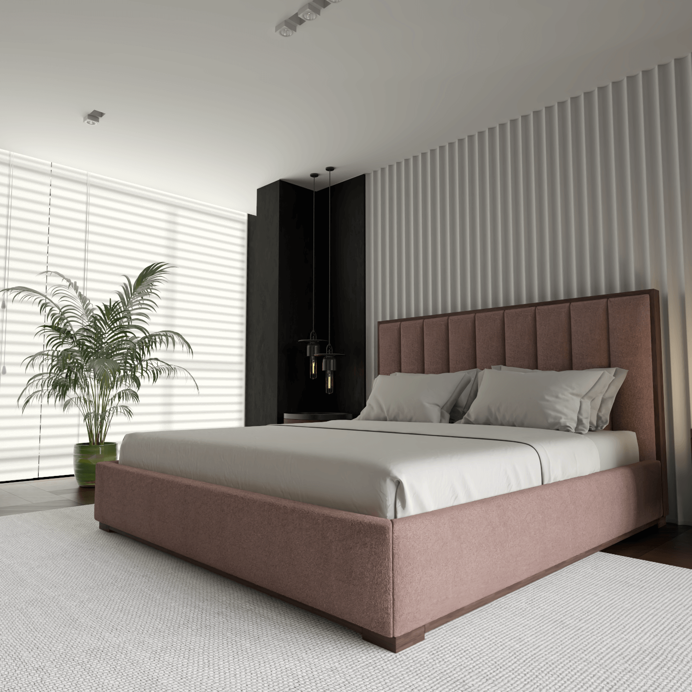 Ava Bed with Framed Vertical Headboard Panels