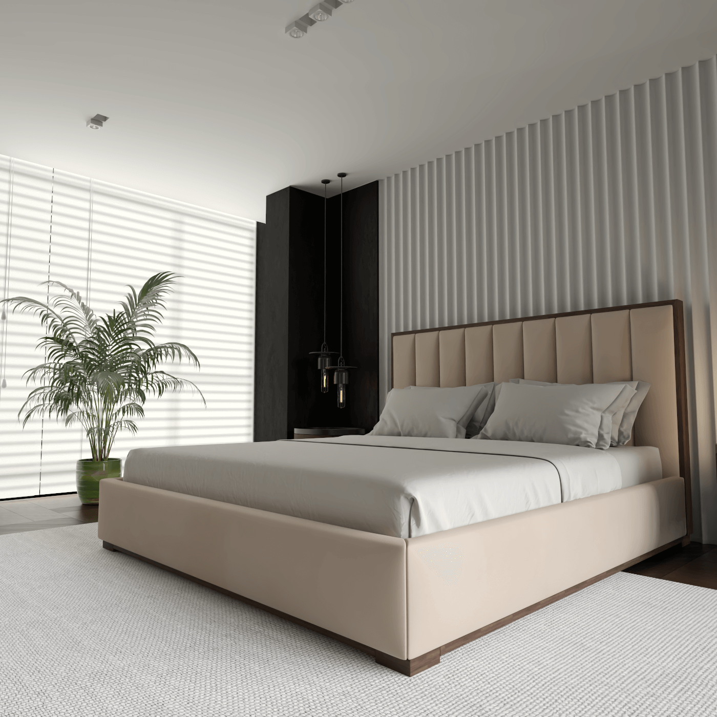 Ava Bed with Framed Vertical Headboard Panels