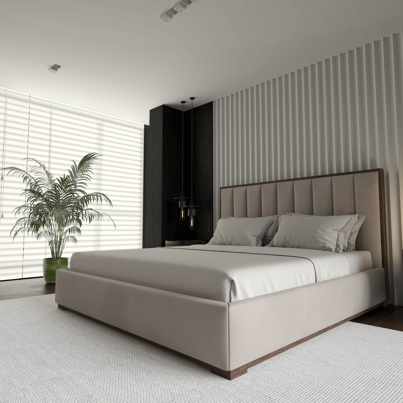 Ava Bed with Framed Vertical Headboard Panels