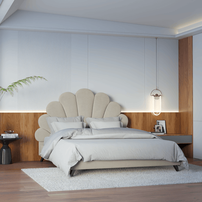 Evelina Curved Headboard Bed in Soft Upholstery