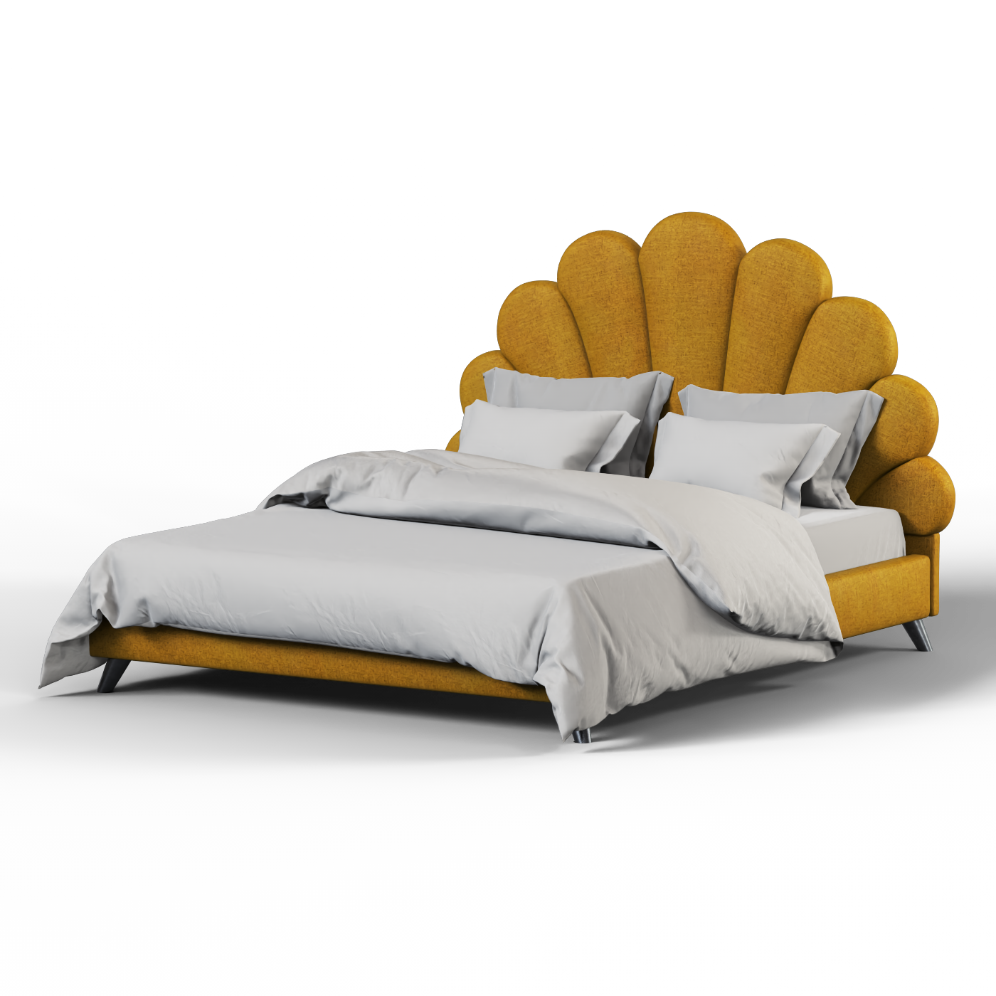 Evelina Curved Headboard Bed in Soft Upholstery