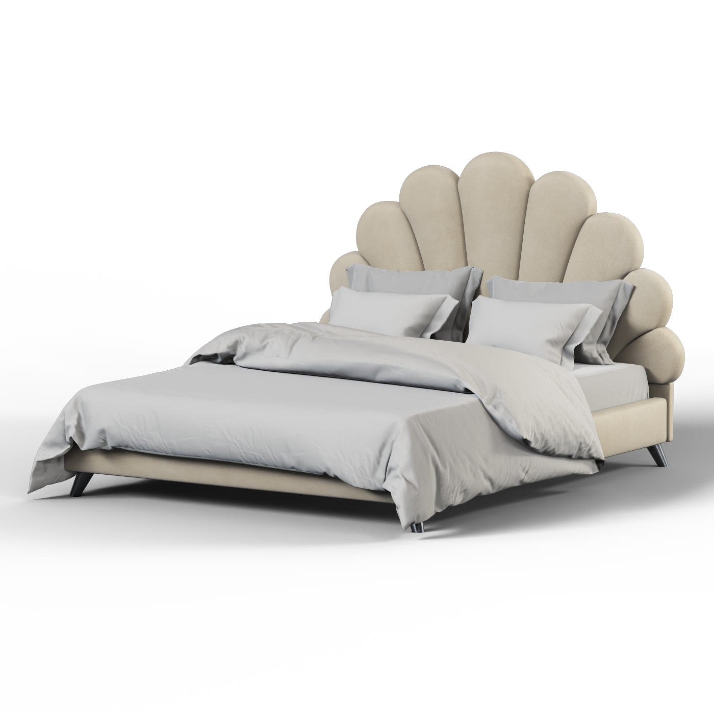 Evelina Curved Headboard Bed in Soft Upholstery