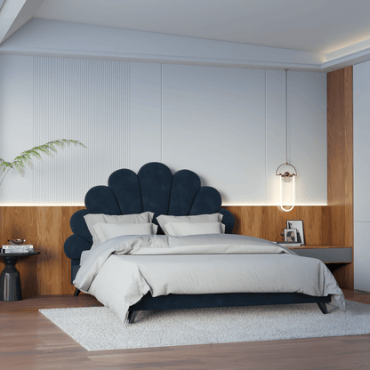 Evelina Curved Headboard Bed in Soft Upholstery