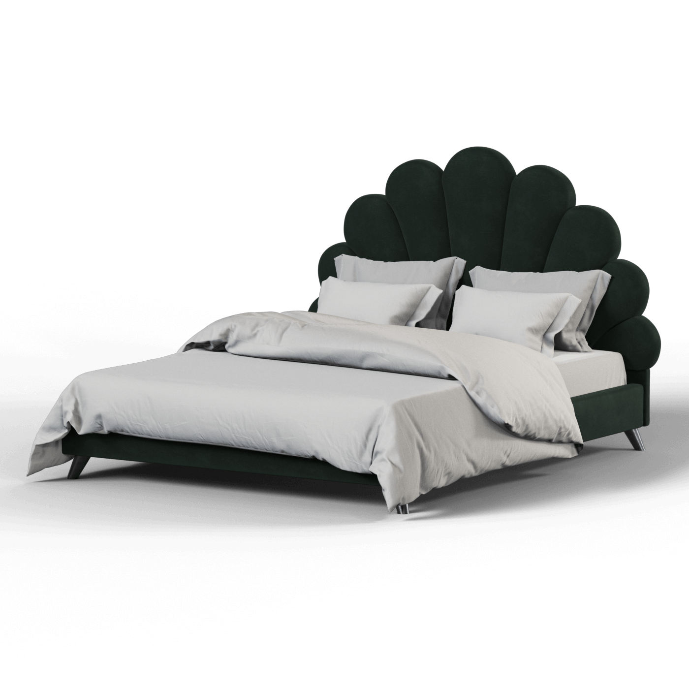 Evelina Curved Headboard Bed in Soft Upholstery
