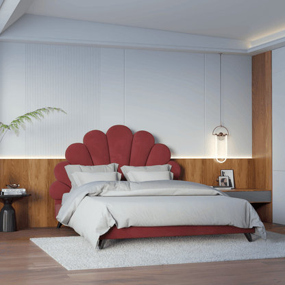 Evelina Curved Headboard Bed in Soft Upholstery