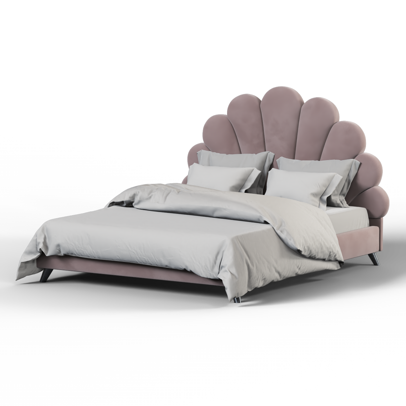 Evelina Curved Headboard Bed in Soft Upholstery