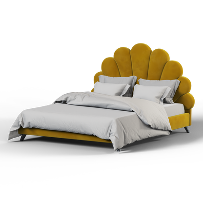 Evelina Curved Headboard Bed in Soft Upholstery