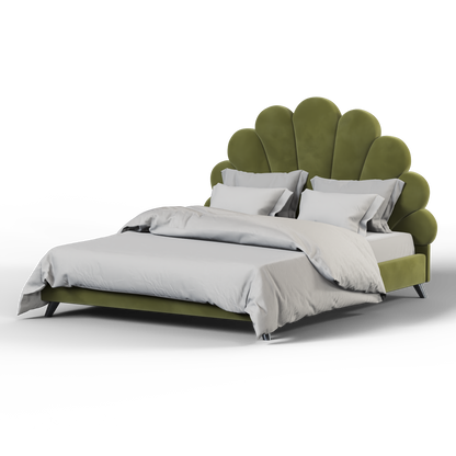 Evelina Curved Headboard Bed in Soft Upholstery