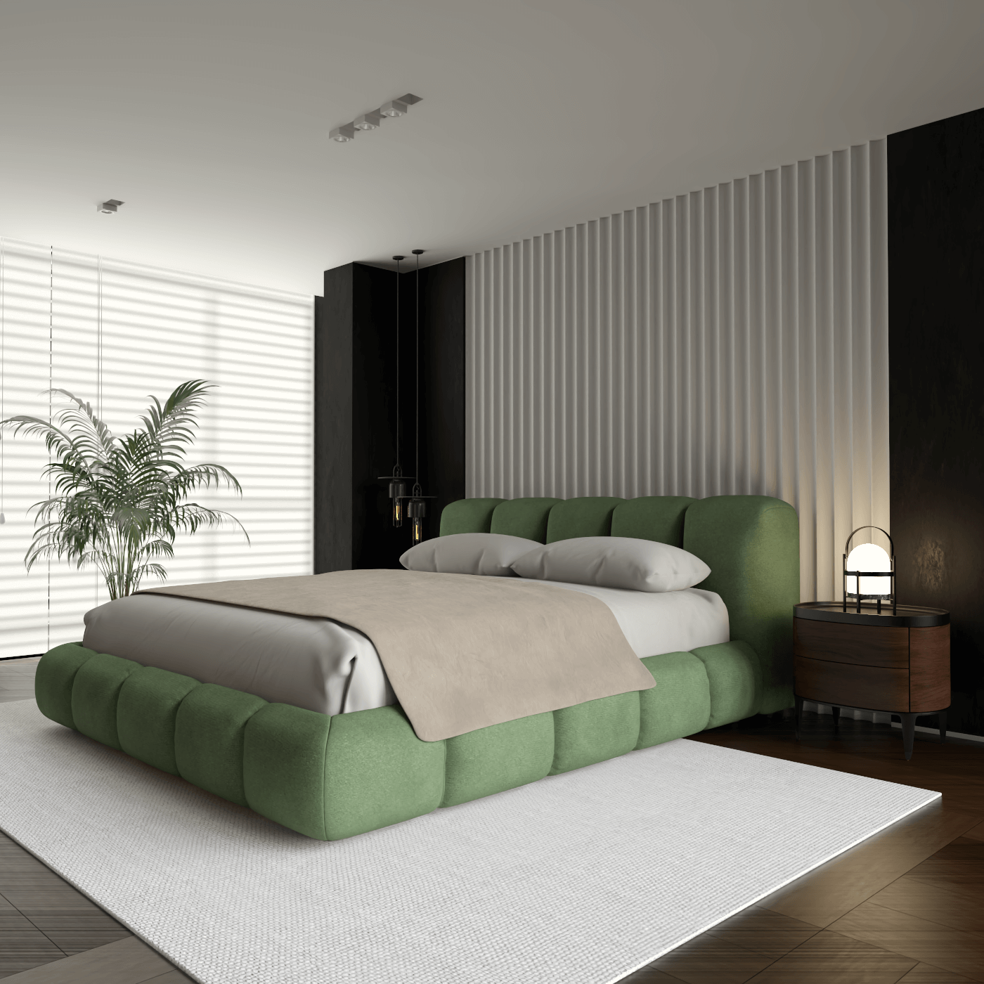 Fluffy Upholstered Bed Frame in Textured Bouclé