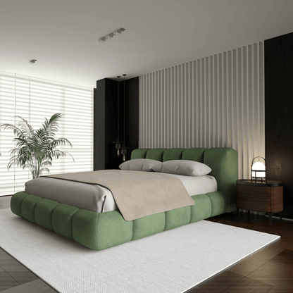 Fluffy Upholstered Bed Frame in Textured Bouclé