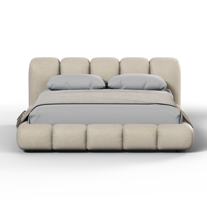 Fluffy Upholstered Bed Frame in Textured Bouclé