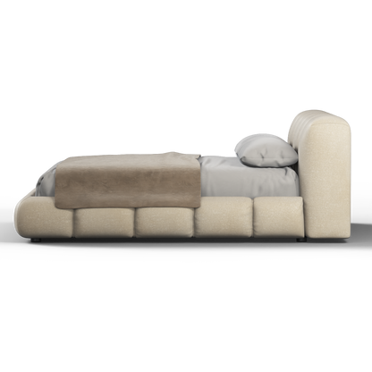 Fluffy Upholstered Bed Frame in Textured Bouclé