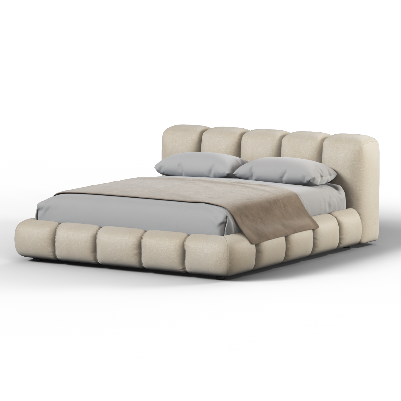 Fluffy Upholstered Bed Frame in Textured Bouclé