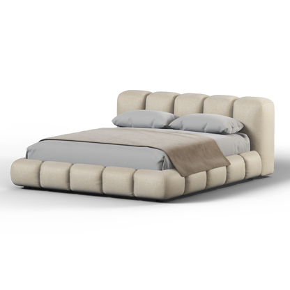 Fluffy Upholstered Bed Frame in Textured Bouclé