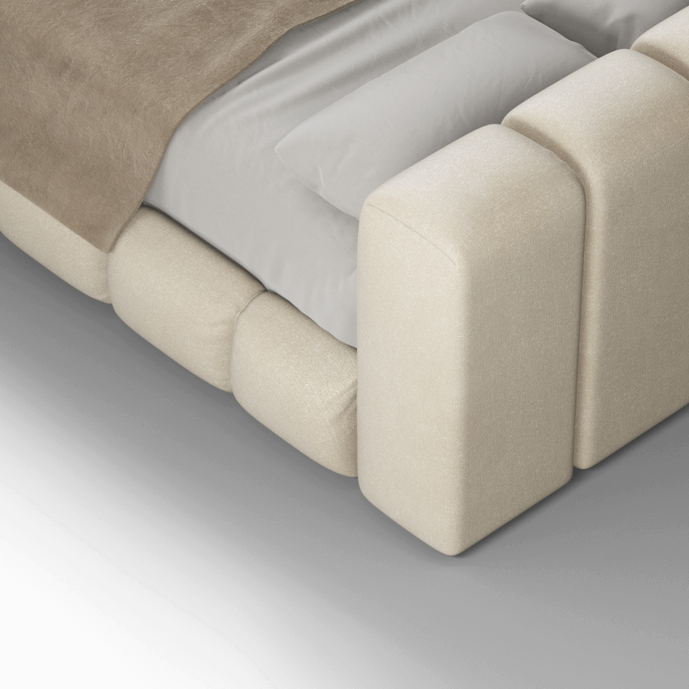 Fluffy Upholstered Bed Frame in Textured Bouclé