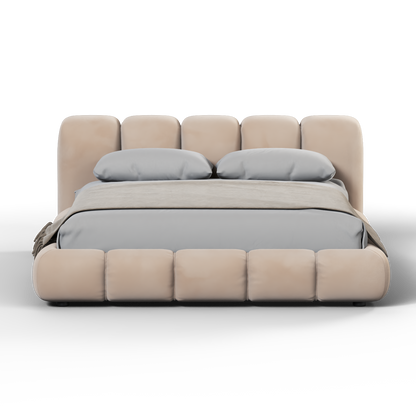 Fluffy Upholstered Bed Frame in Textured Bouclé