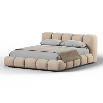 Fluffy Upholstered Bed Frame in Textured Bouclé