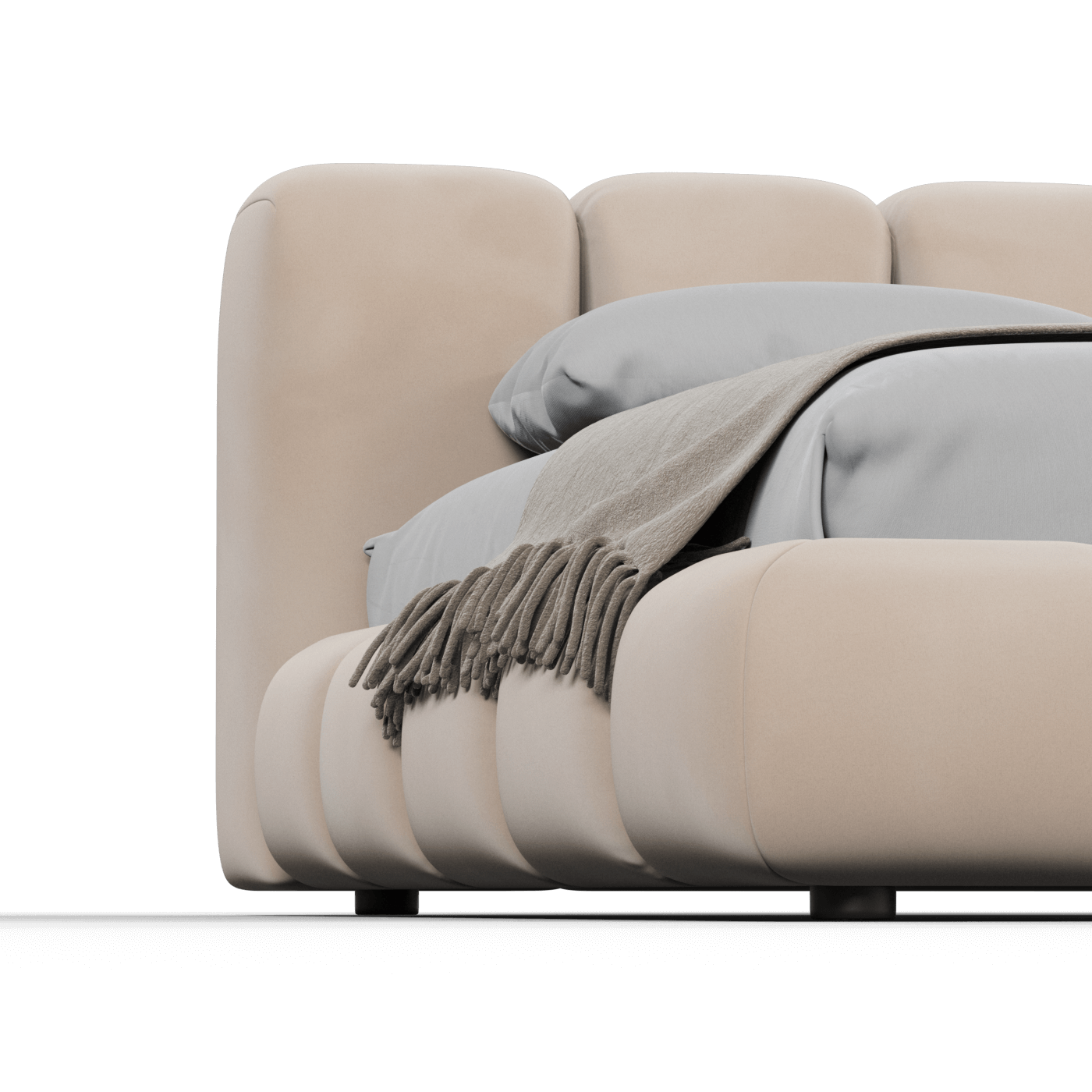 Fluffy Upholstered Bed Frame in Textured Bouclé