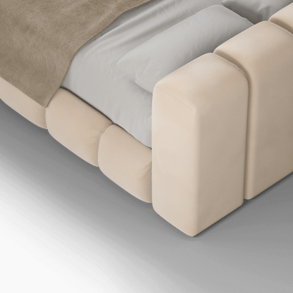 Fluffy Upholstered Bed Frame in Textured Bouclé