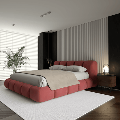 Fluffy Upholstered Bed Frame in Textured Bouclé