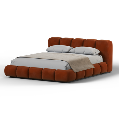 Fluffy Upholstered Bed Frame in Textured Bouclé