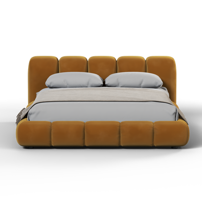 Fluffy Upholstered Bed Frame in Textured Bouclé