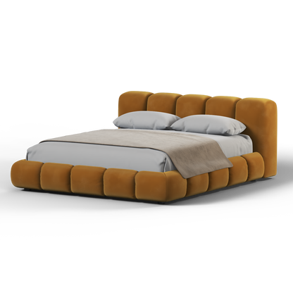Fluffy Upholstered Bed Frame in Textured Bouclé