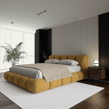 Fluffy Upholstered Bed Frame in Textured Bouclé