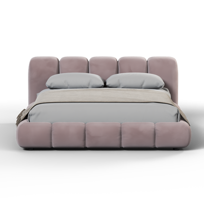 Fluffy Upholstered Bed Frame in Textured Bouclé