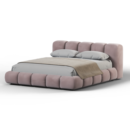 Fluffy Upholstered Bed Frame in Textured Bouclé