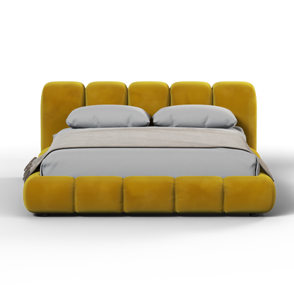 Fluffy Upholstered Bed Frame in Textured Bouclé