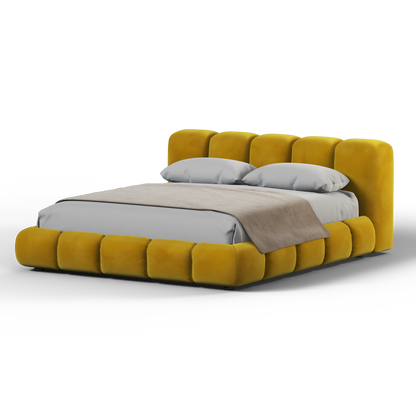 Fluffy Upholstered Bed Frame in Textured Bouclé
