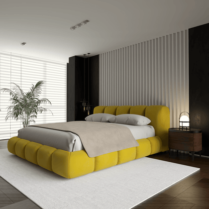 Fluffy Upholstered Bed Frame in Textured Bouclé
